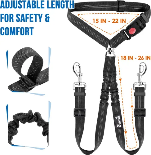 Vista 6 de Lukovee Cinturón de seguridad doble para perro, nuevo cinturón de seguridad doble para reposacabezas de automóvil, sin enredos, correa para perro