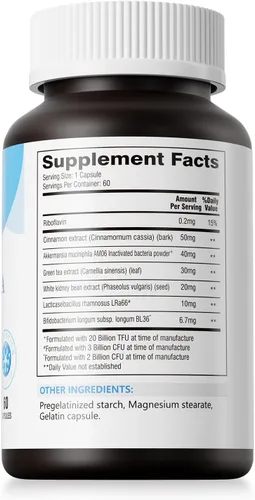 Vista 3 de Akkermansia muciniphila Suplemento de fibra dietética probiótica 1000 mg - 60 cápsulas veganas - Sin OMG, sin gluten