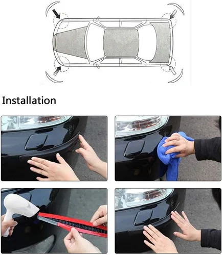 Vista 4 de Protector de parachoques para automóvil, 2 piezas universales para parachoques delantero y trasero, tiras antiarañazos, adhesivo protector