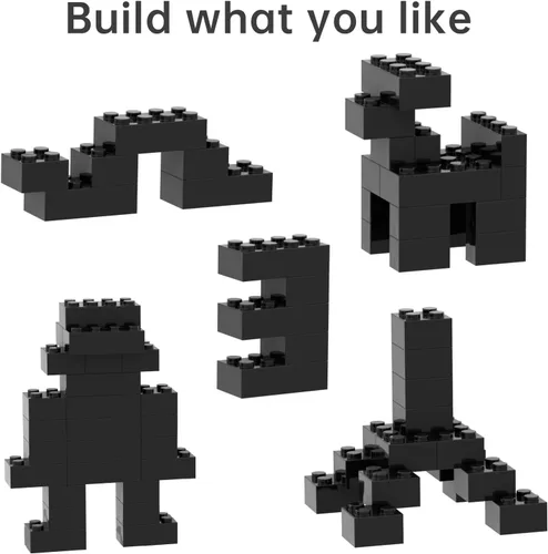 Vista 5 de Bloque de ladrillos clásico a granel de 2 x 4, 200 piezas de ladrillo de construcción negro, compatible con piezas y piezas Lego 3001, juego