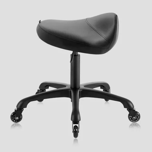 Vista 4 de Taburete grande giratorio neumático resistente con asiento extra ancho para clínica higiénica, spa, masaje, hogar y oficina, 505 KIMO (negro)