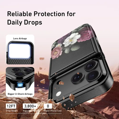 Vista 985 de LETO para iPhone 15 Pro Funda tipo cartera - Tapa tipo folio con patada - Diseños de moda - Tarjetero - Funda protectora para mujeres y niñas - 6.1