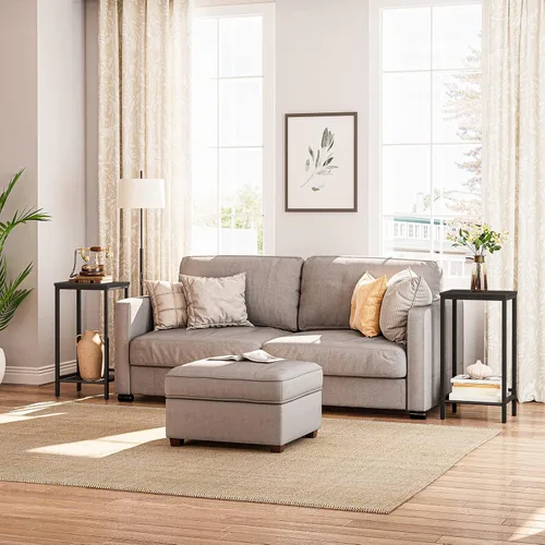 Vista 2 de HOOBRO - Mesa auxiliar alta industrial con estantes de malla ajustables, para sala de estar, dormitorio, entrada, oficina, color negro BB03DH01