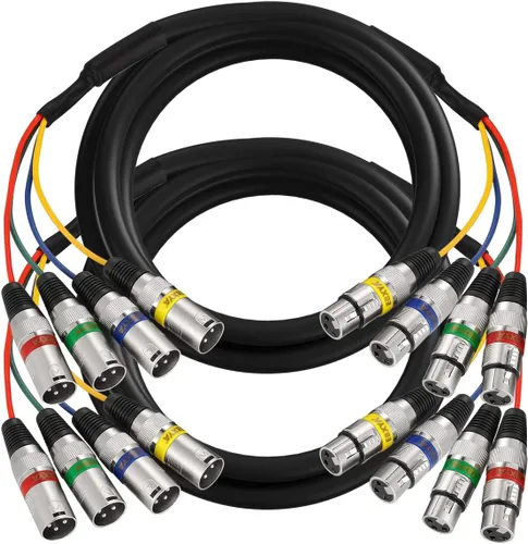 Vista 13 de EBXYA Cables XLR de serpiente de 3 pies de 4 colores, cable de micrófono XLR macho a hembra de 4 canales, para grabación en vivo, estudios