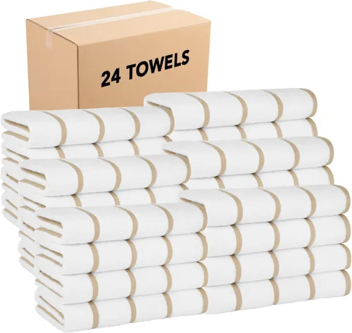 Vista 9 de Arkwright - Juego de 4 toallas de playa a rayas Las Rayas - Juego de 4 toallas de rizo de algodón blanco de felpa suave de secado rápido