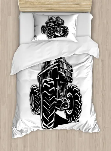 Vista 143 de Ambesonne Hawaii - Juego de funda de edredón de verano, palmeras y hojas exóticas de helecho, fondo colorido abstracto, juego de ropa de cama