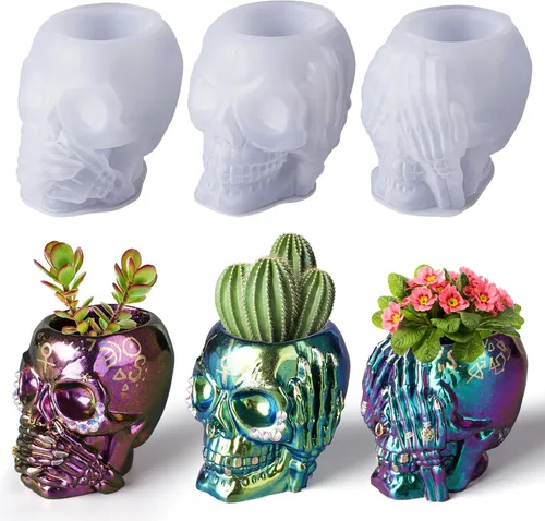 Vista 7 de LET'S RESIN Moldes de silicona 3D con forma de calavera grande, molde de resina epoxi de calavera de esqueleto para hacer velas, decoración