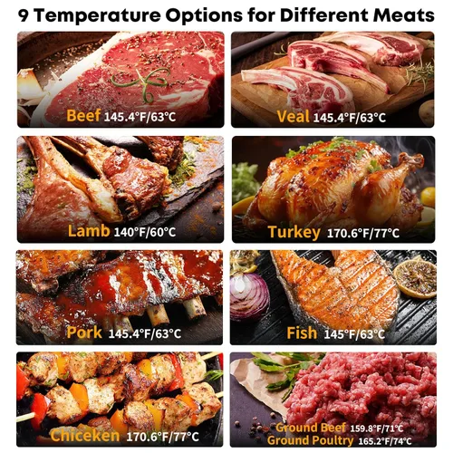 Vista 3 de Termómetro digital inalámbrico para carne con Bluetooth, sonda de carne para ahumar carne, asar a la parrilla y asar al horno, sonda dual y alertas