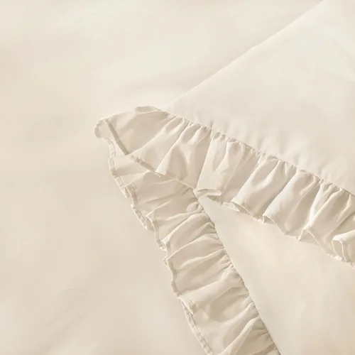 Vista 8 de Andency - Edredón beige con volantes tamaño individual, de 2 piezas, estilo rústico shabby clásico para niños, ligero y suave de microfibra