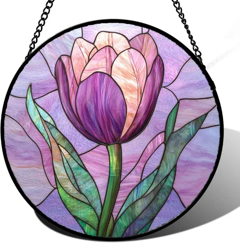 Vista 18 de DASTOLL Juego de 4 piezas para colgar vidrieras con temática de insectos rosa y verde de 6.3 pulgadas, diseño de mariposa, atrapasoles, puerta