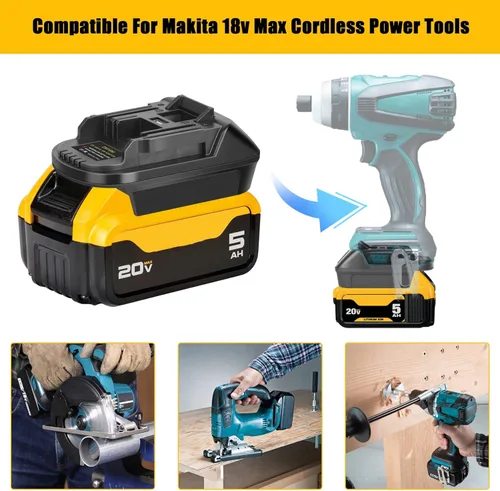 Vista 7 de Adaptador de batería convertidor DM18M con enchufe de carga USB para Dewalt 20V y Milwaukee M18 18V convertidor de batería de litio a Makita 18V