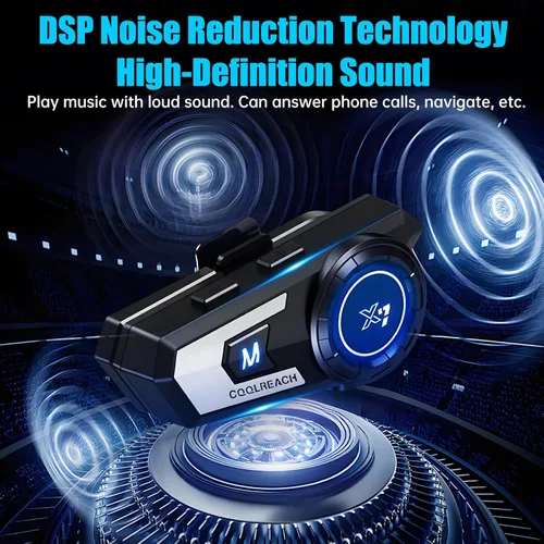 Vista 4 de Casco de motocicleta Auriculares Bluetooth, auriculares Sking, cancelación de ruido CVC, música estéreo respuesta automática, 90 horas de tiempo