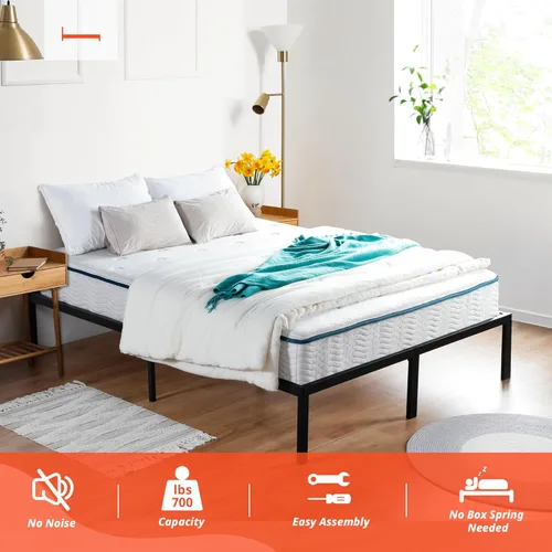 Vista 7 de PrimaSleep Base de cama antideslizante de listones de acero resistente de 14 pulgadas, base de cama de plataforma de fácil montaje, base de colchón