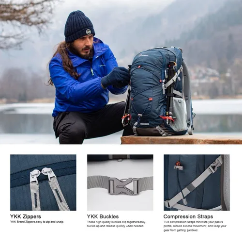 Vista 4 de MOUNTAINTOP Mochila de senderismo, mochila de viaje ligera de 18L/25L/40L con cubierta de lluvia para mochileros al aire libre, camping