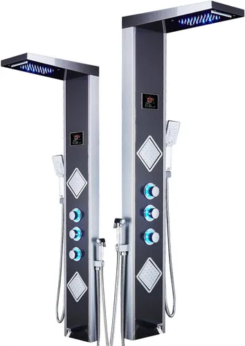 ELLO&ALLO Sistema de torre de panel de ducha LED, accesorios de grifo de ducha de cascada de lluvia, sistema de masaje de lluvia con chorros