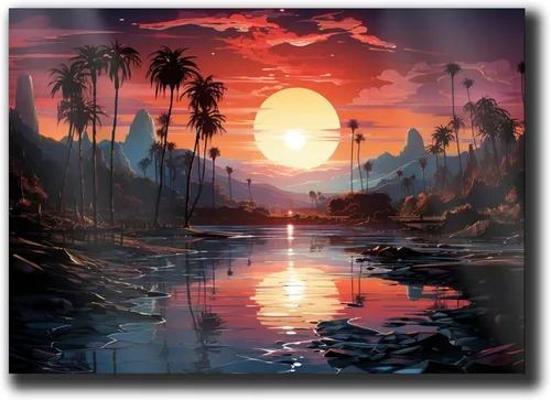 Neon Sunset Vibes Florida Synthwave Sunset Framed poster Print, Retro Miami Style Wall Art, poster, Art Print