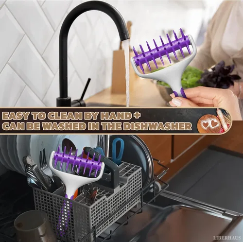 Vista 8 de Rodillo de plástico para pizza de 7.7 x 4.8 pulgadas para preparación uniforme de corteza, mango de agarre antideslizante y picos escalonados