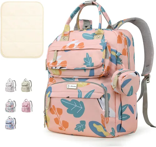 Mochila para pañales para bebé: bolsa de viaje impermeable de gran capacidad, bolsa de bebé multifunción con cambiador, soporte para chupete y Rosa