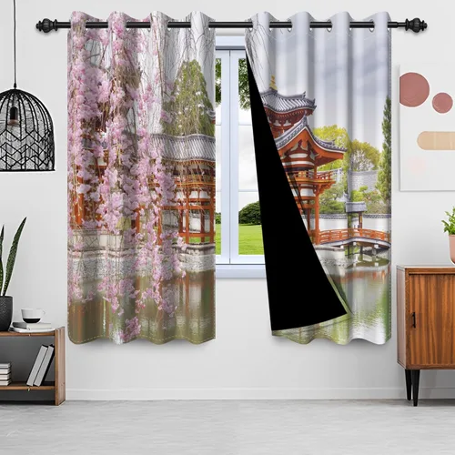 Vista 93 de Cortinas opacas para ventana con vista de cascada, día soleado, amanecer, primavera, paisaje natural, cortinas de ventana con aislamiento térmico