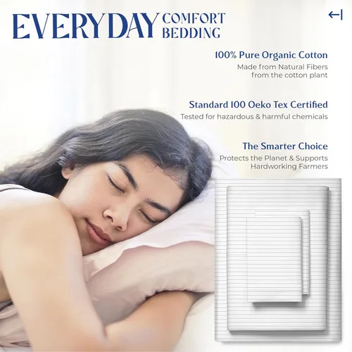 Vista 64 de Mayfair Linen Juego de sábanas de 4 piezas de tejido de percal de 100 % algodón orgánico, suave, refrescante, transpirable y con bolsillo profundo