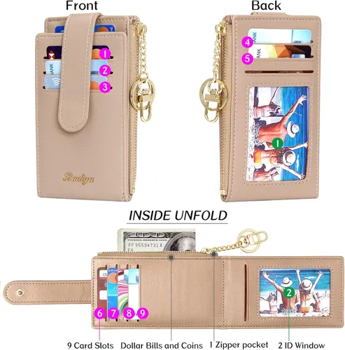 Vista 5 de Badiya Tarjetero para mujeres con RFID, carteras delgadas, plegables, tarjetero multifuncional, monedero