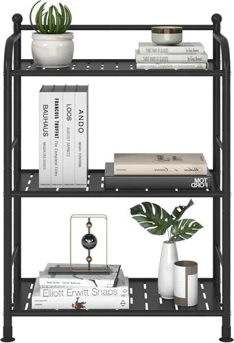 Vista 6 de 3 Tier Bathroom Storage Open Shelf Unit, Free-Standing Matte Metal Corner Rack Shelving for Kitchen, Living Room, Hallway (Matte Black, 3 Tier)