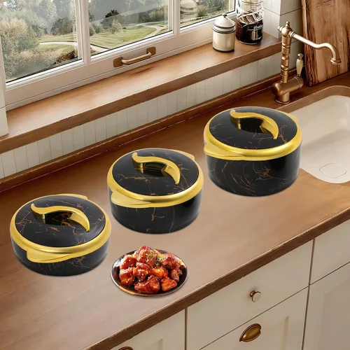 Vista 9 de Cacerola aislada con tapa, 3 piezas, cuencos térmicos para mantener la comida calientefría, calentador de acero inoxidable para Roti, ensalada