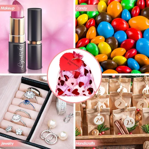 Vista 7 de Windyun 300 bolsas de regalo para el día de San Valentín, bolsas de dulces de San Valentín, bolsa con cordón de corazón, regalos para el día de San