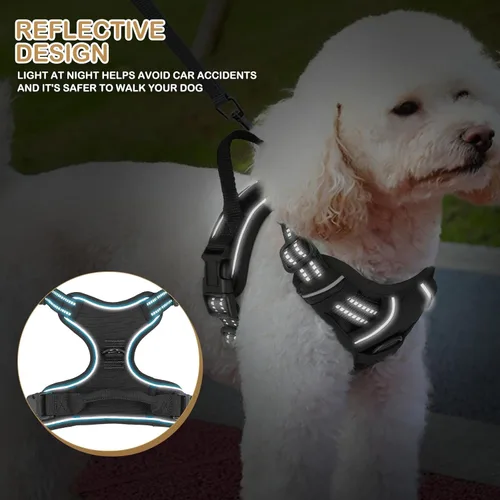 Vista 8 de MoNiBloom Arnés reflectante para perro, arnés de chaleco sin tirones con asa, arnés ajustable y acolchado suave para mascotas para perros grandes