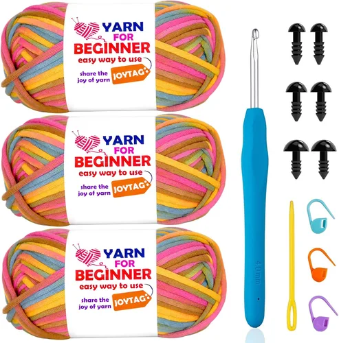 Vista 18 de Hilo de Ganchillo para Principiantes Verde Manzana Hilo de Algodón para Tejer y Tejido - Kit de Ganchillo para Principiantes - 3 * 50g