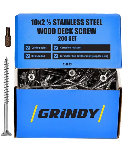 Vista 16 de Tornillos para madera de acero inoxidable #8 x 1 5/8'' de Grindy (paquete de 200/1.1 LBS) – Tornillos autoperforantes para cubierta I Resistentes al