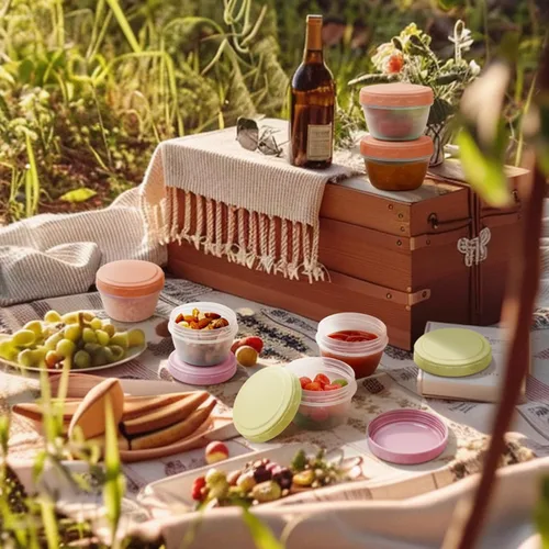 Vista 31 de Recipiente para aderezo de ensalada para llevar con tapas, apto para lavavajillas y microondas, recipientes pequeños para condimentos con líneas