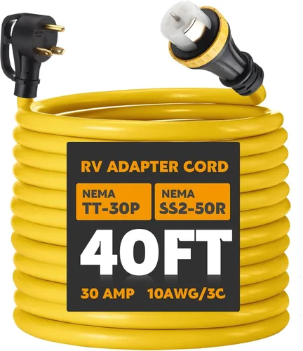 Vista 8 de Tellegloww - Cable RV de 10 pies, 30 amperios a 50 amperios, TT-30P a SS2