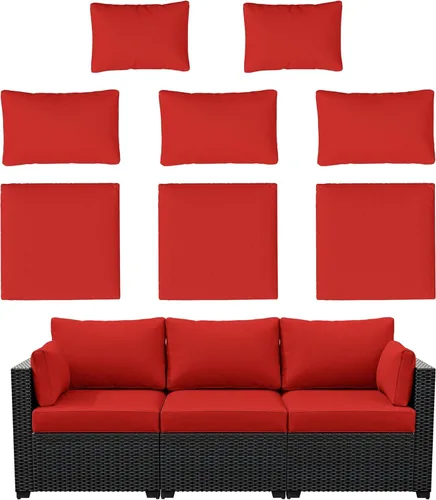 Vista 24 de Fundas de cojín de 8 p para exteriores, fundas de cojín de repuesto impermeables con cremallera para sofá de ratán de 3 asientos, fundas de cojín