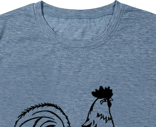 Vista 5 de Camisetas con estampado de pollo para mujer, con estampado de letras, manga corta, estilo campestre, estilo casual