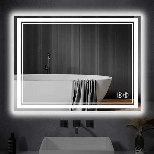 Vista 15 de Paquete de 2 espejos LED de baño de 24 x 32 pulgadas, espejo LED sin niebla para baño, regulable, 3 colores, espejo de baño con luces, espejo