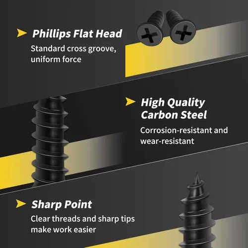 Vista 3 de Tornillos para madera de 1/2 pulgada, FIXLINK Tornillos para madera negros Phillips de cabeza plana premium 135 PCS, autorroscantes