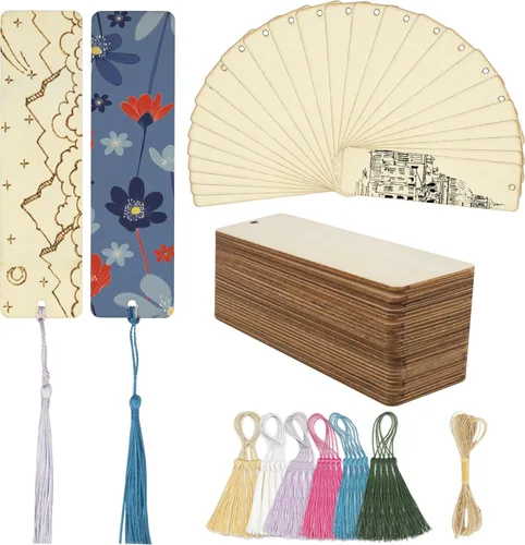 SWATOM Marcapáginas de Madera en Blanco DIY Marcapáginas de Madera para Manualidades a Granel 30 PCS Etiquetas de Madera Sin Terminar Forma