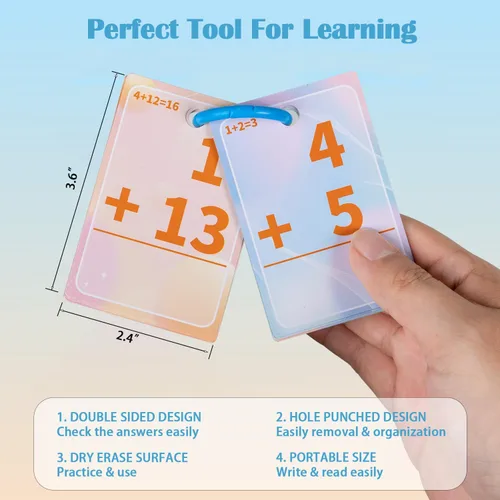 Vista 3 de Alened Tarjetas flash de suma y resta, tarjetas de datos matemáticos 1-20, juegos de manipulación matemática para jardín de infantes, 1º, 2º, 3º