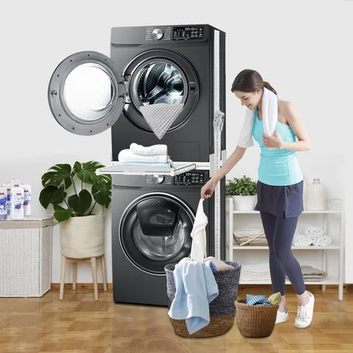 Vista 7 de Kit de apilamiento para lavadora y secadora Kiss Core 29 pulgadas, kit universal de apilamiento para lavadora y secadora con estante de secado