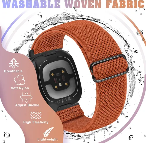 Vista 2 de Bcuckood Compatible con Fitbit Versa 4/Versa 3/Sense 2/Sense Band para mujeres y hombres, paquete de 5 correas de nailon elástico suave ajustable
