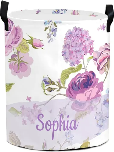 Vista 8 de Cesta de lavandería con cola de sirena, color morado, con nombre, impermeable, con asas, para lavandería, baño, universidad