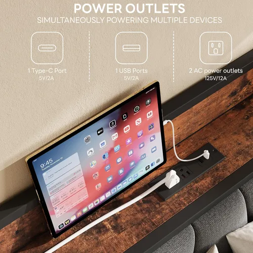 Vista 7 de LIKIMIO Base de cama tamaño King, cabecera de almacenamiento con estación de carga, sólida y estable, sin ruido, no necesita somier, fácil montaje