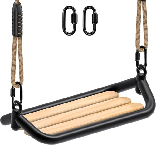 Vista 14 de SELEWARE Juego de columpios para niños pequeños, con respaldo alto, asiento de columpio completo con cuerda ajustable y 4 mosquetones de bloqueo