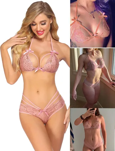 Vista 3 de Conjunto de lencería de encaje sexy, lencería tipo baby doll de 2 piezas, brasier y braga, de Avidlove