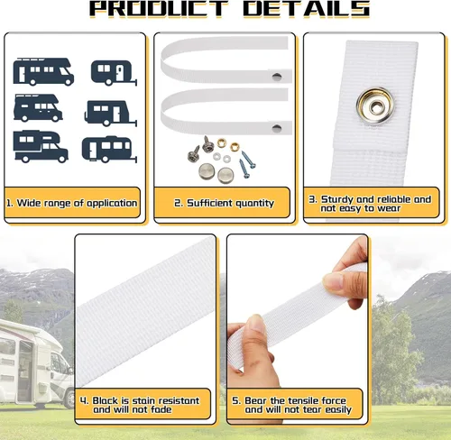 Vista 4 de 2 correas para puerta de caravana con 4 broches de botón de 18 pulgadas, correa de puerta corrediza para cámper RV con correa de escalera de barco a