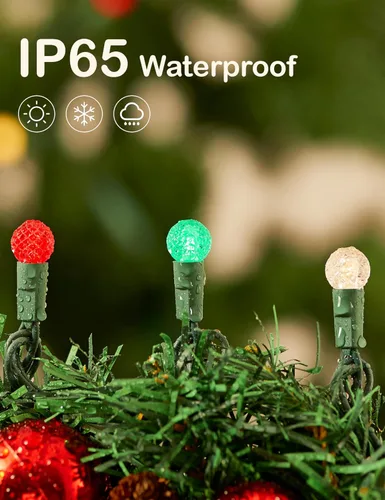 Vista 2 de BOHON - Luces de Navidad de 17 pies con 50 luces LED, luces de cadena facetadas G15 en rojo, blanco y verde para exteriores, enchufe, grado