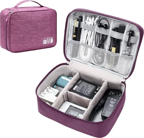 Vista 17 de SELLYFELLY Organizador de electrónica de viaje, universal, bolsa organizadora de cables, impermeable, accesorios electrónicos, estuches