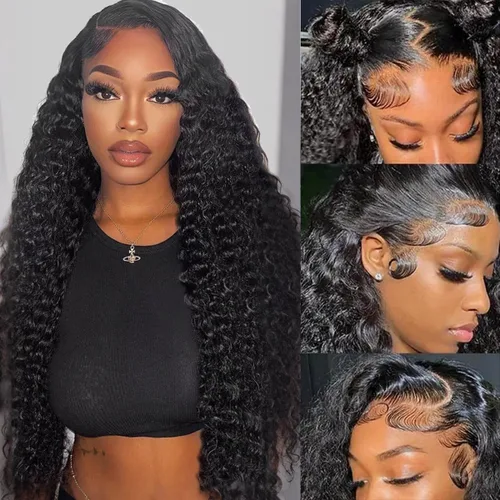 Vista 15 de Pelucas de cabello humano con encaje frontal 4/27, prearrancadas con abuelitos, densidad del 200%, pelucas de ondas de agua transparentes HD de 13 x