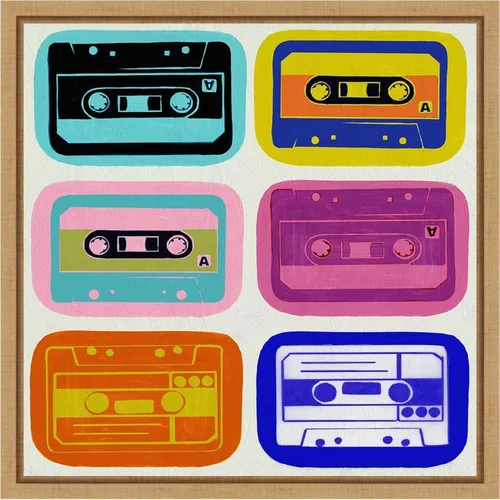 Vista 10 de Amanti Art Framed Canvas Wall Art 16x16 Retro Cassettes by PI Studio, Framed Wall Art Canvas, Entertainment Artwork, Traditional Decor, Small Poster